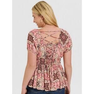 Torrid Lace Up Criss Cross Back Blouse Paisley Size 3X Womens